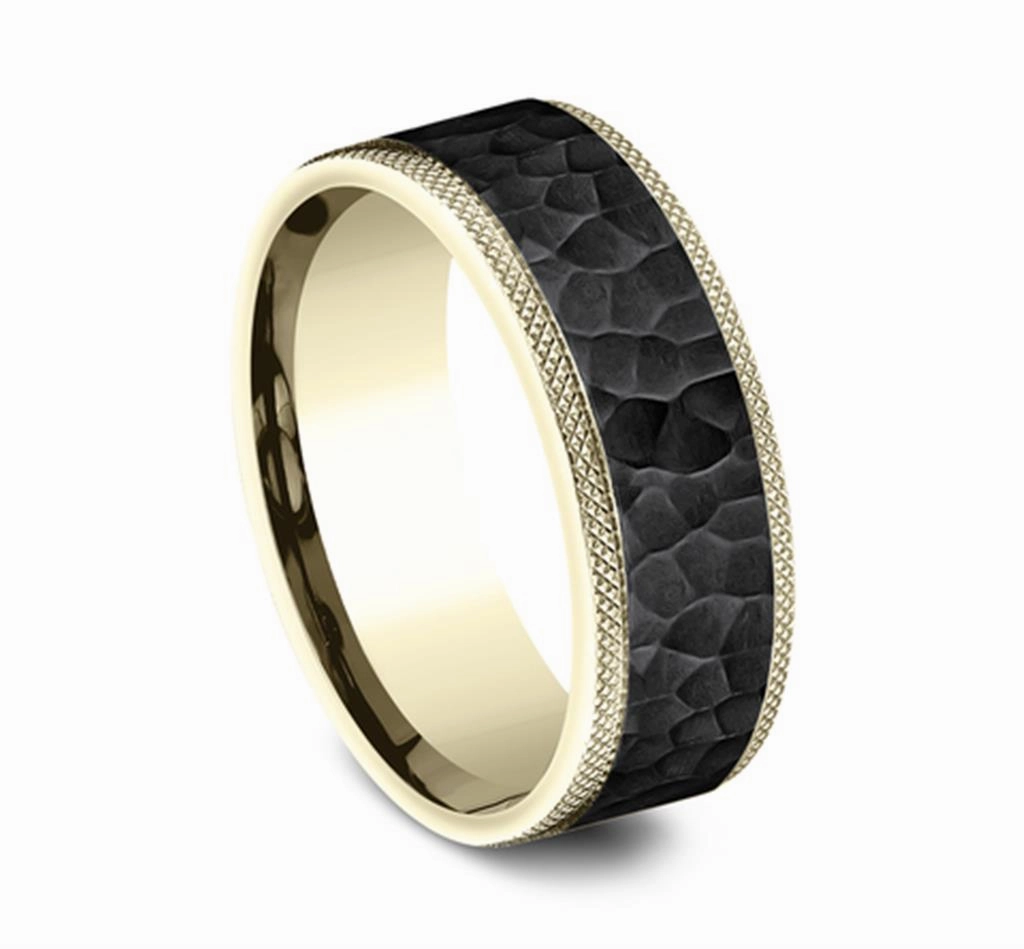 Black Titanium And 14K Yellow Gold The Griffin Hammered Finish 8mm Wedding Band