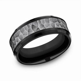 Black Titanium And Grey Tantalum Polished Edges Hammered Center 8mm Wedding Band