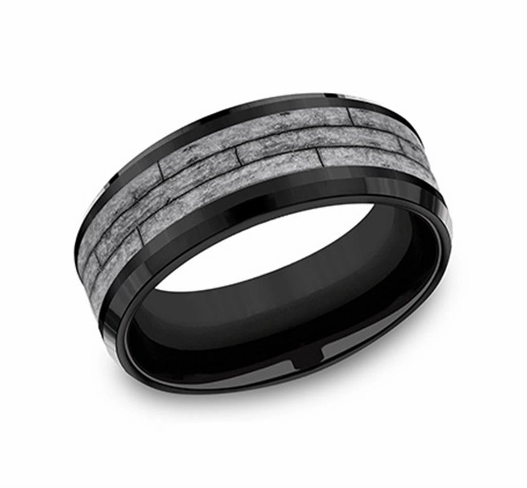 Black Titanium And Grey Tantalum Wood Planks 8mm Wedding Band