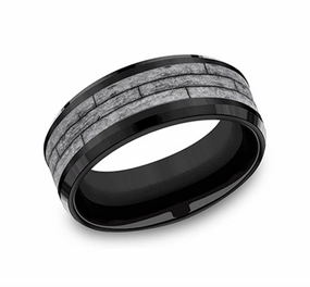 Black Titanium And Grey Tantalum Wood Planks 8mm Wedding Band