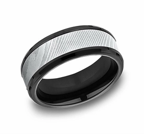 Black Titanium Damascus Steel 8mm Beveled Wedding Band