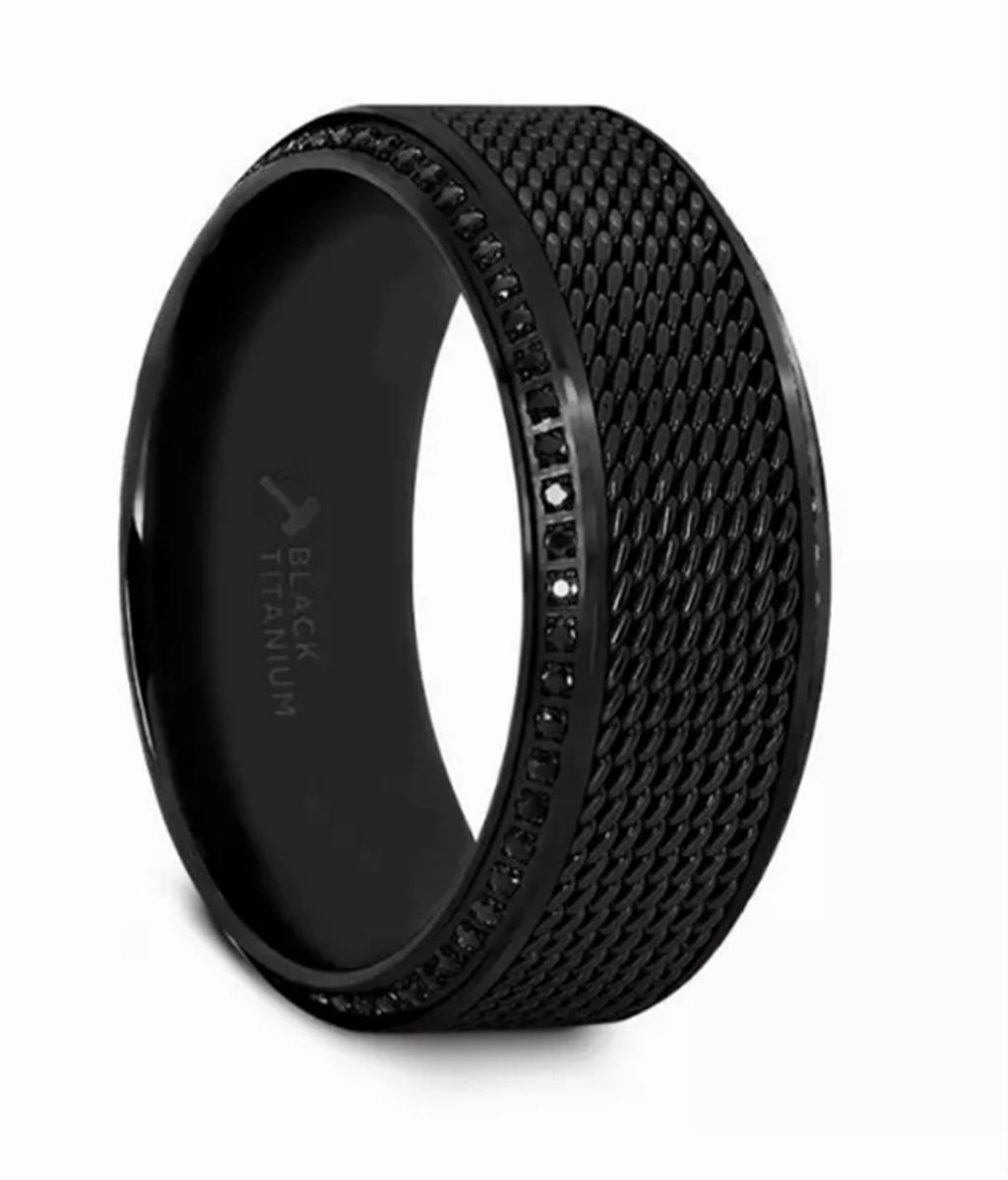 Black Titanium Knight 10mm Steel Chain Black Diamond Wedding Band