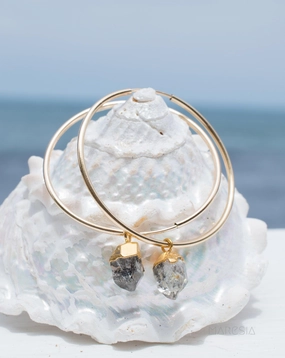 Black Tourmaline Quartz Gold Hoop Earrings ~ 14k Gold Filled ~ ME147