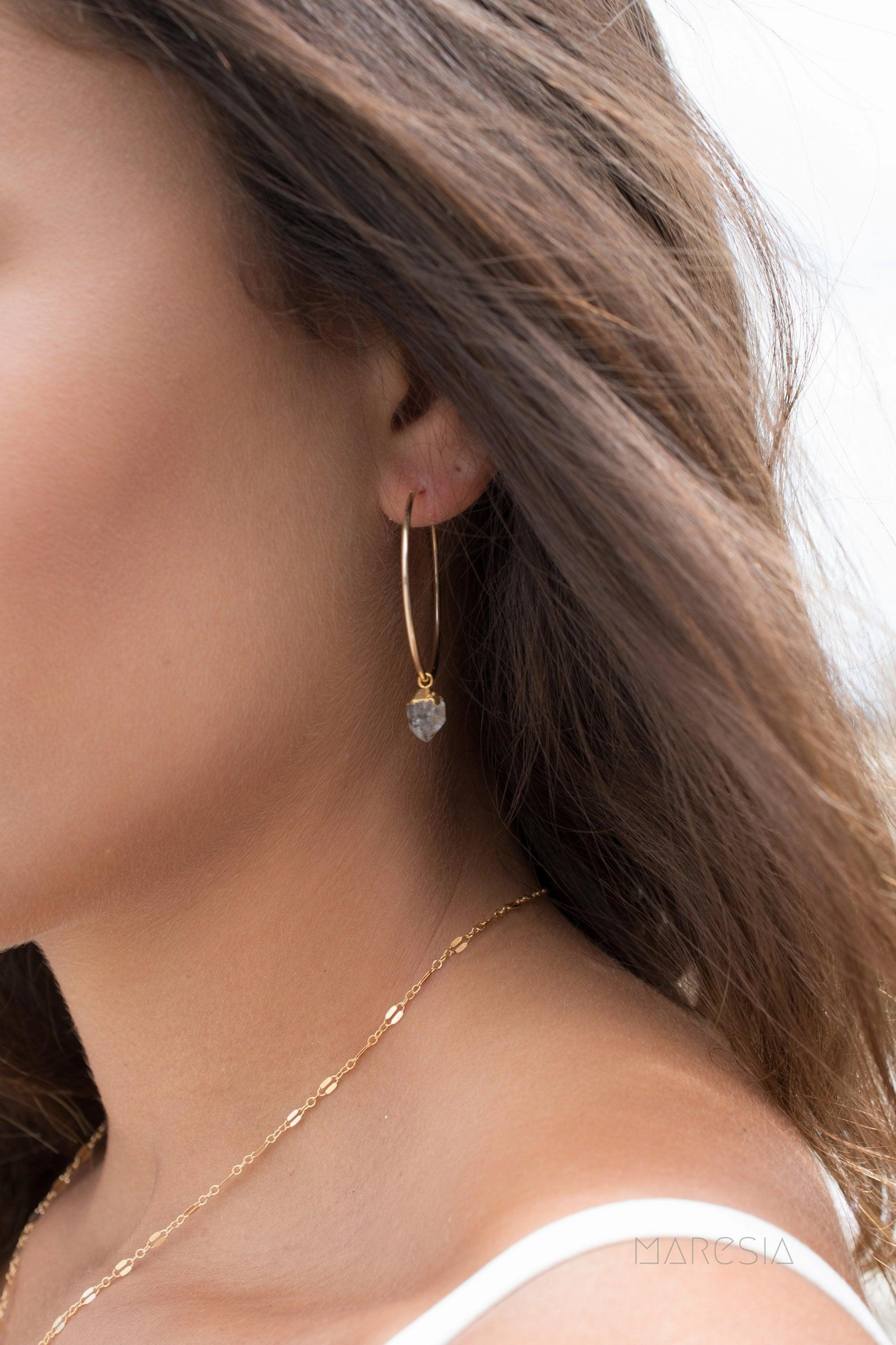 Black Tourmaline Quartz Gold Hoop Earrings ~ 14k Gold Filled ~ ME147