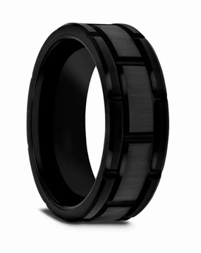 Black Tungsten Carbide Windsor 8mm Brush Finished Center Wedding Band