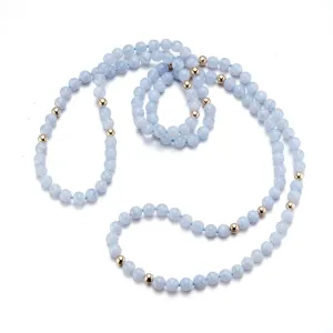 Blue Lace Agate & Gold Station Rope Necklace