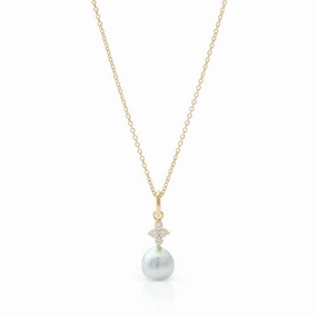 Blue Akoya Pearl & Diamond Drop Pendant Necklace