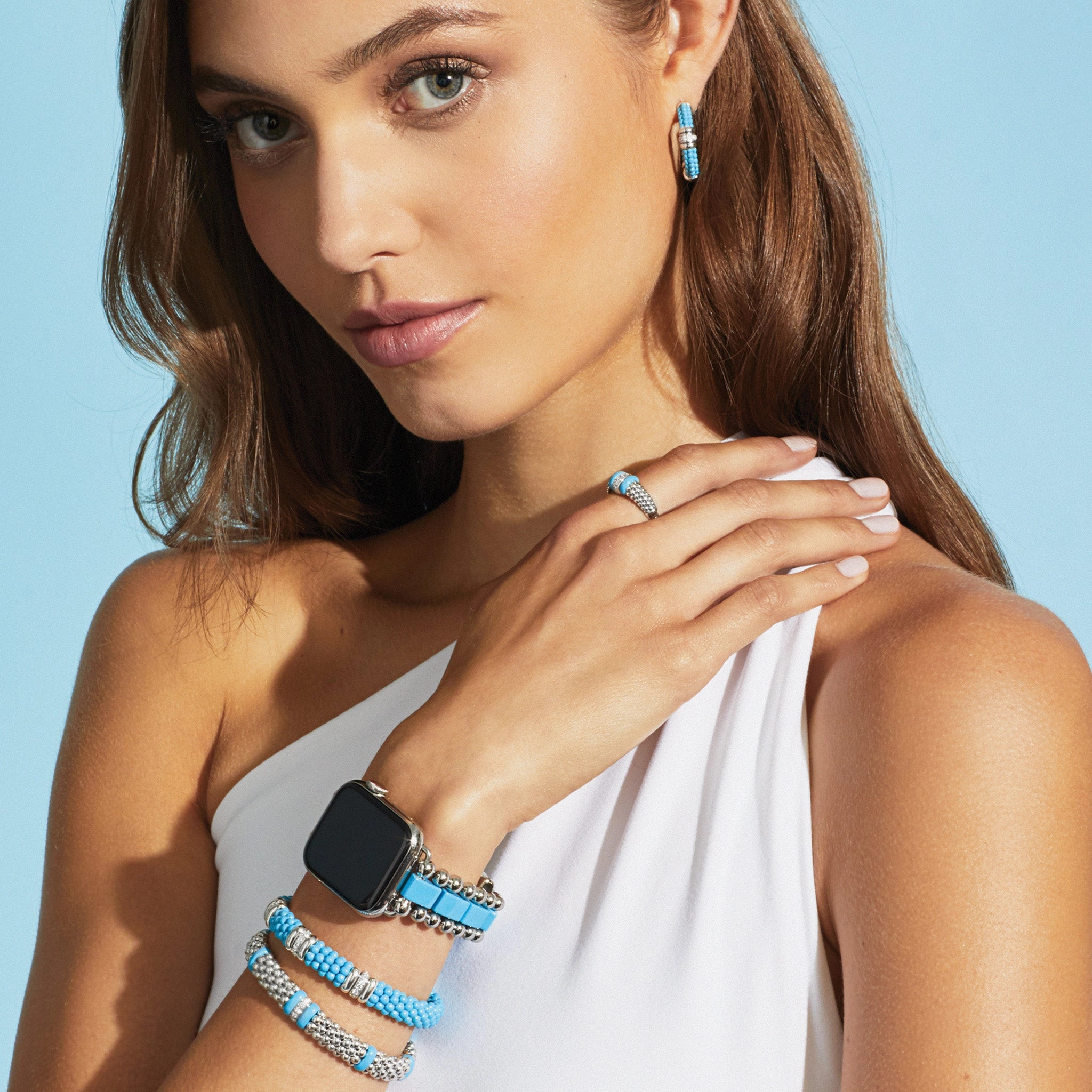 Blue Caviar Blue Four Station Diamond Caviar Bracelet | 9mm