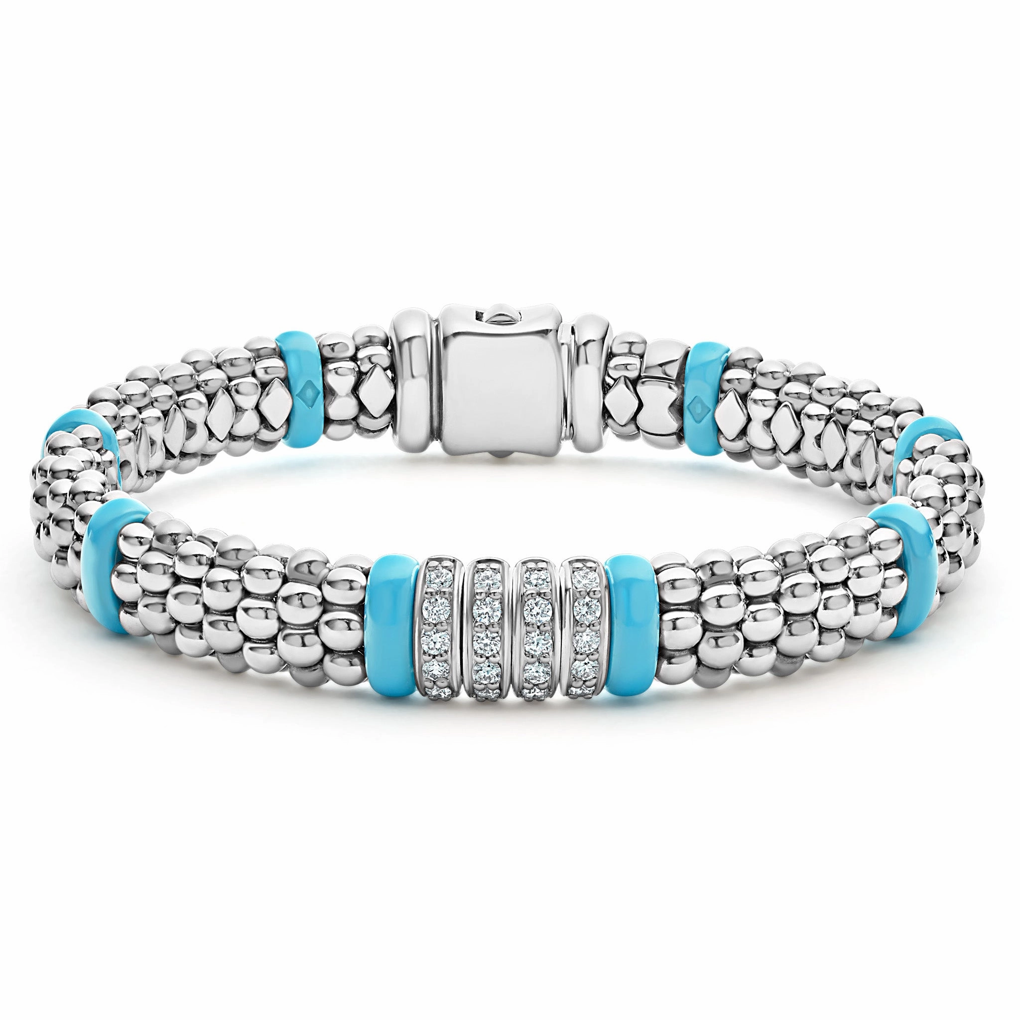 Blue Caviar Blue Four Station Diamond Caviar Bracelet | 9mm