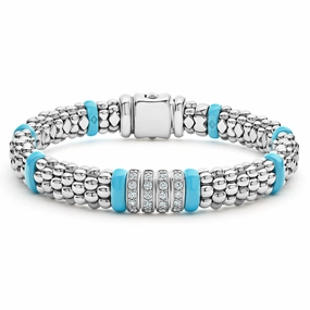 Blue Caviar Blue Four Station Diamond Caviar Bracelet | 9mm
