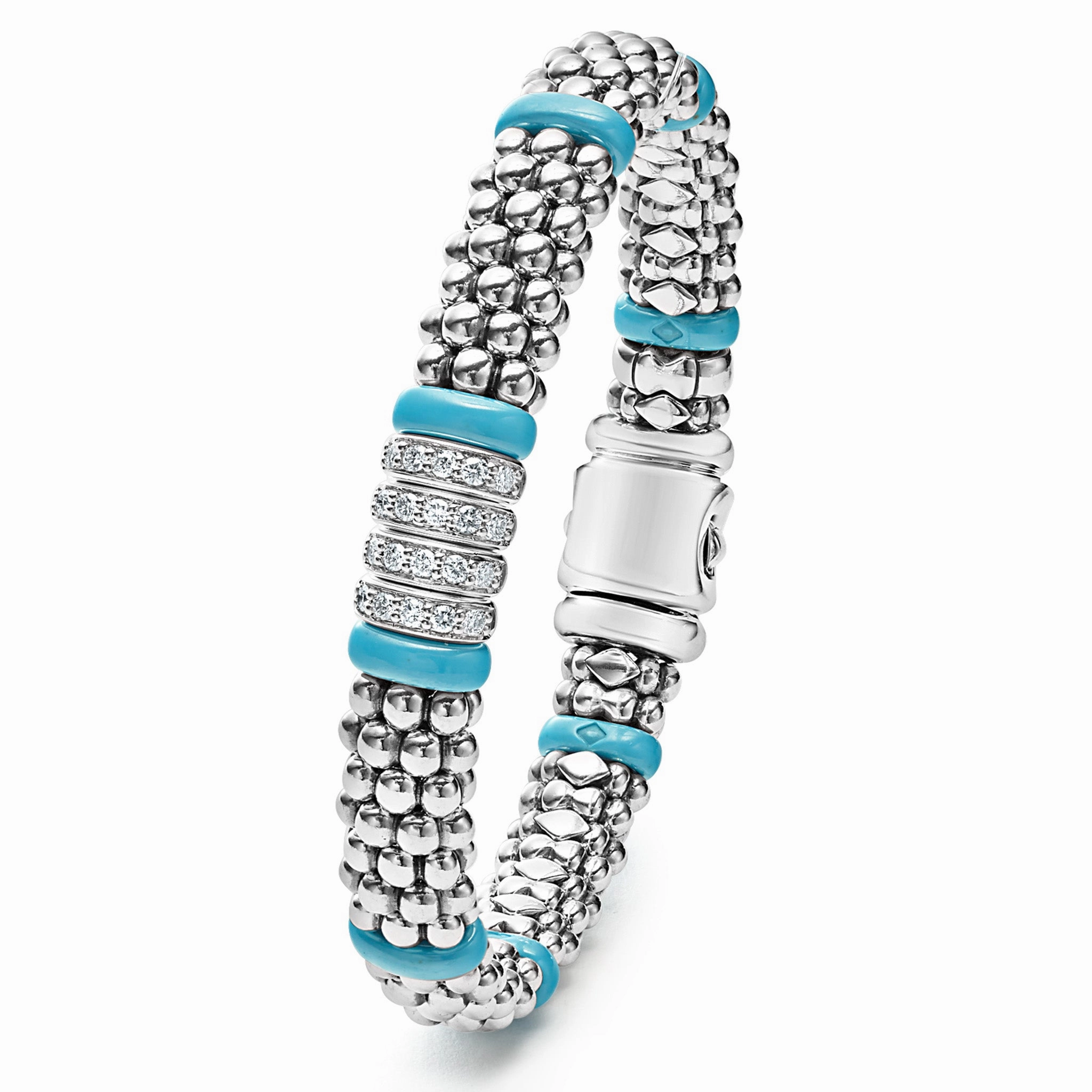 Blue Caviar Blue Four Station Diamond Caviar Bracelet | 9mm