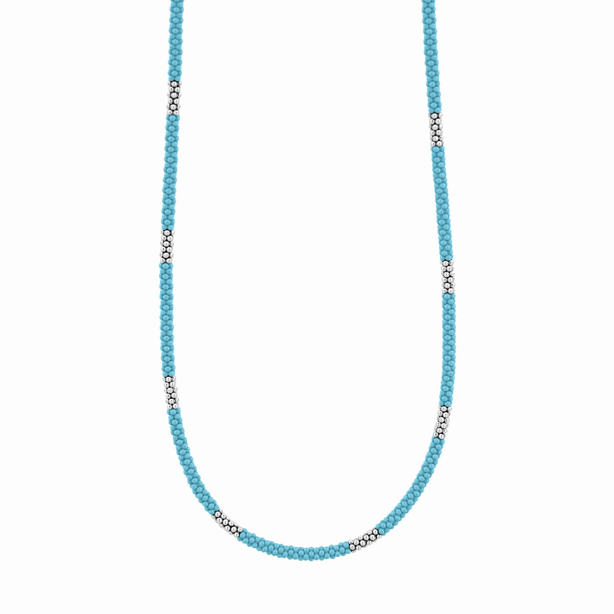 Blue Caviar Blue Silver Station Ceramic Beaded Necklace 3mm