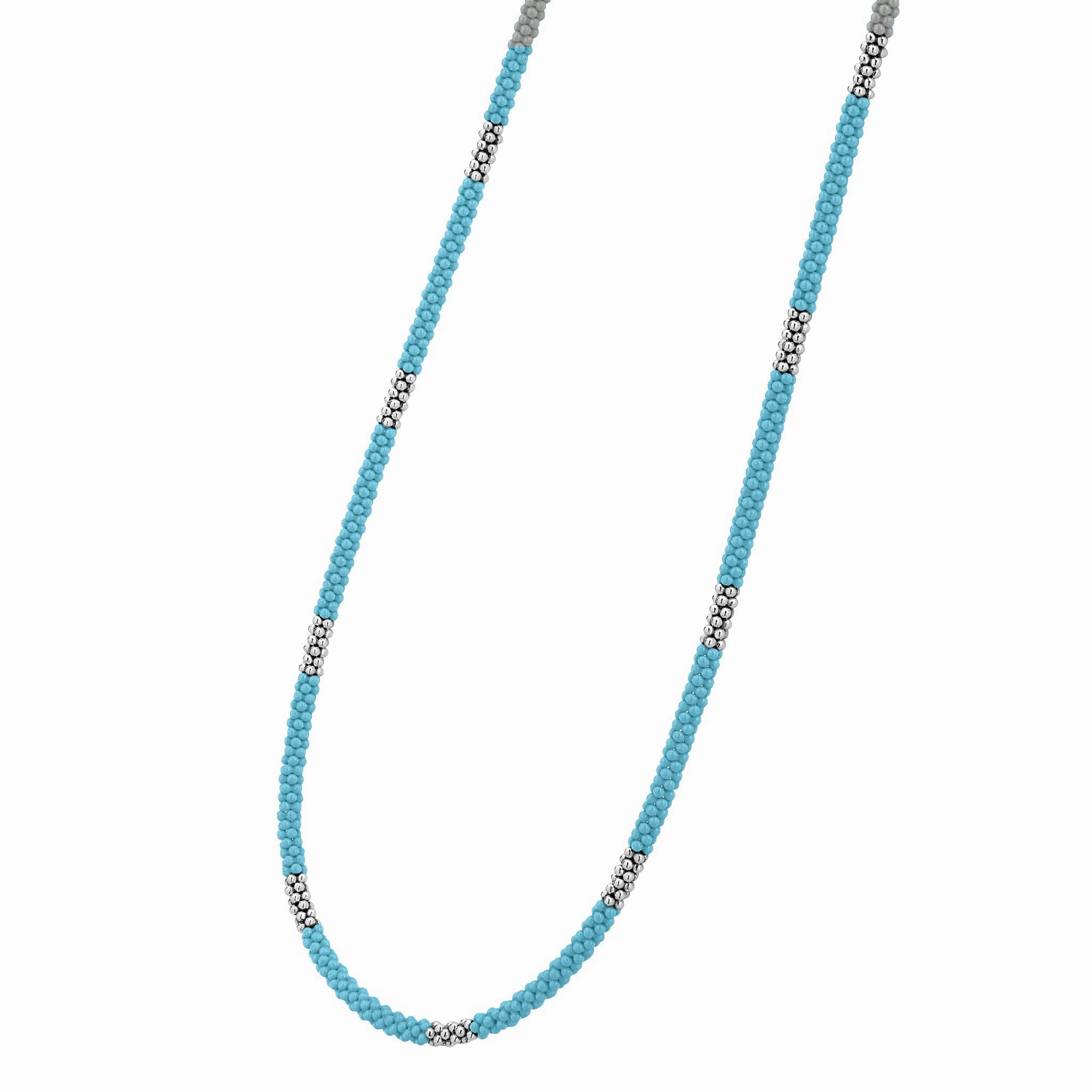 Blue Caviar Blue Silver Station Ceramic Beaded Necklace 3mm