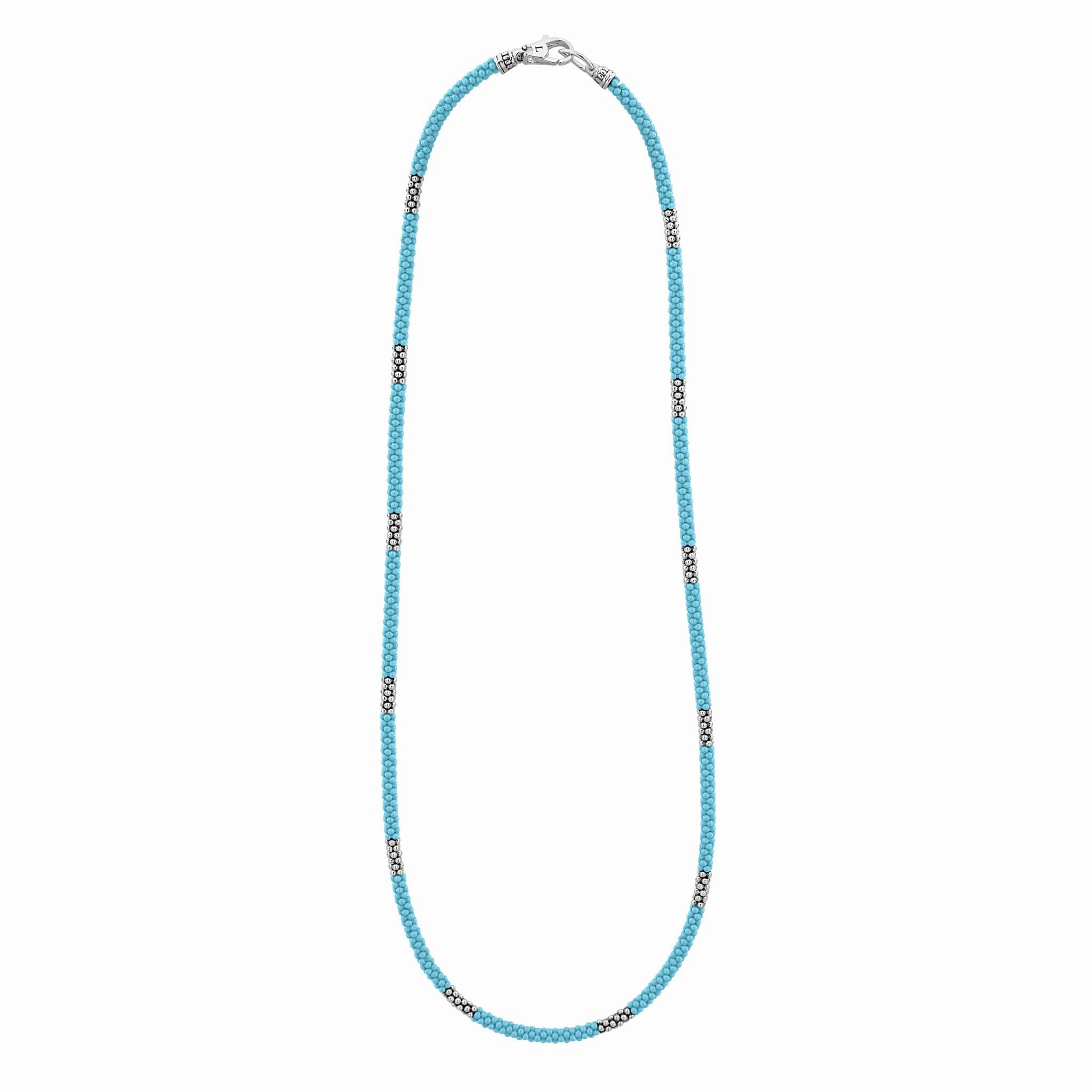Blue Caviar Blue Silver Station Ceramic Beaded Necklace 3mm