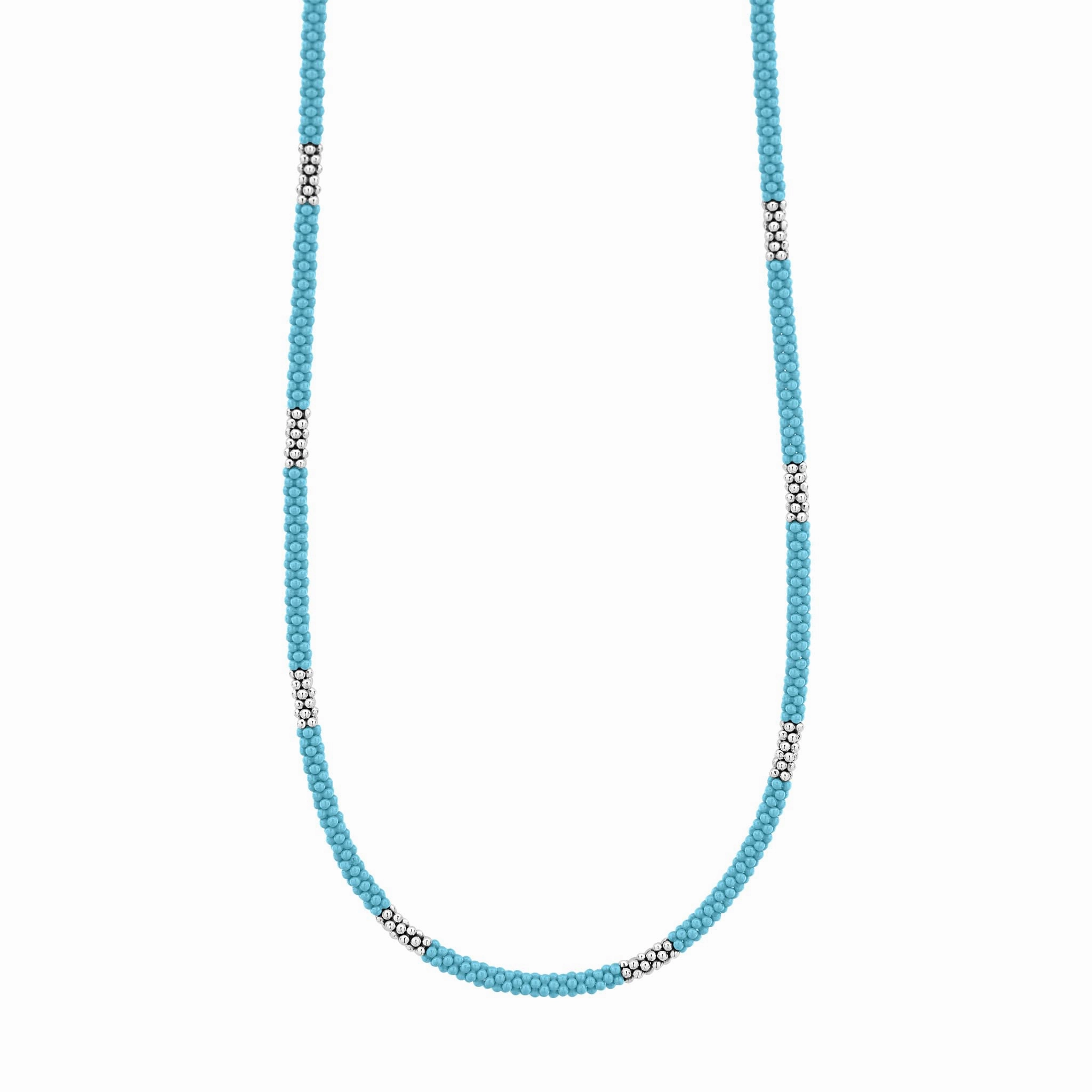 Blue Caviar Blue Silver Station Ceramic Beaded Necklace 3mm