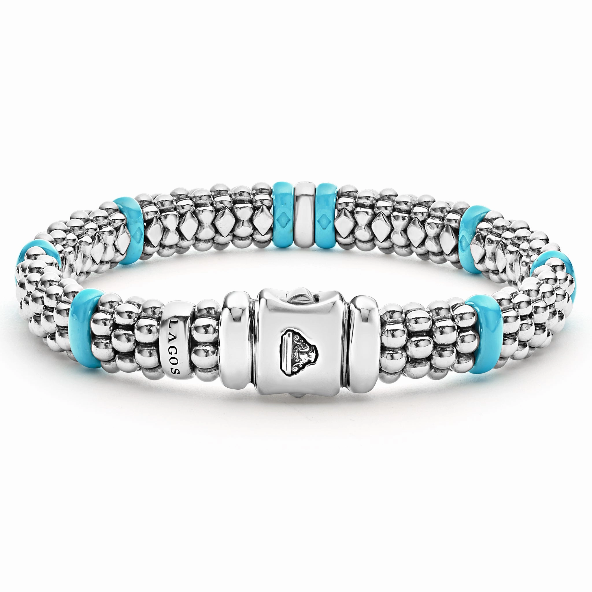Blue Caviar Blue Single Station Diamond Caviar Bracelet | 9mm