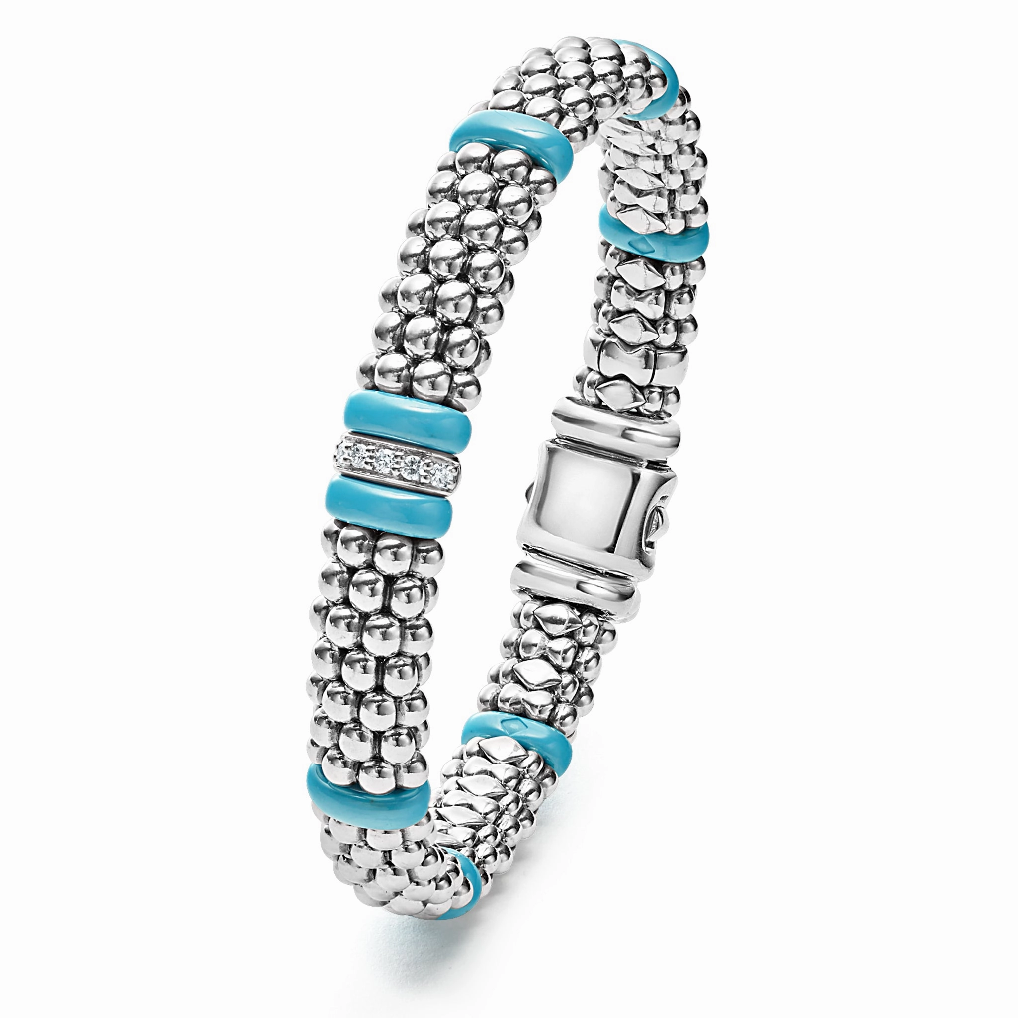Blue Caviar Blue Single Station Diamond Caviar Bracelet | 9mm