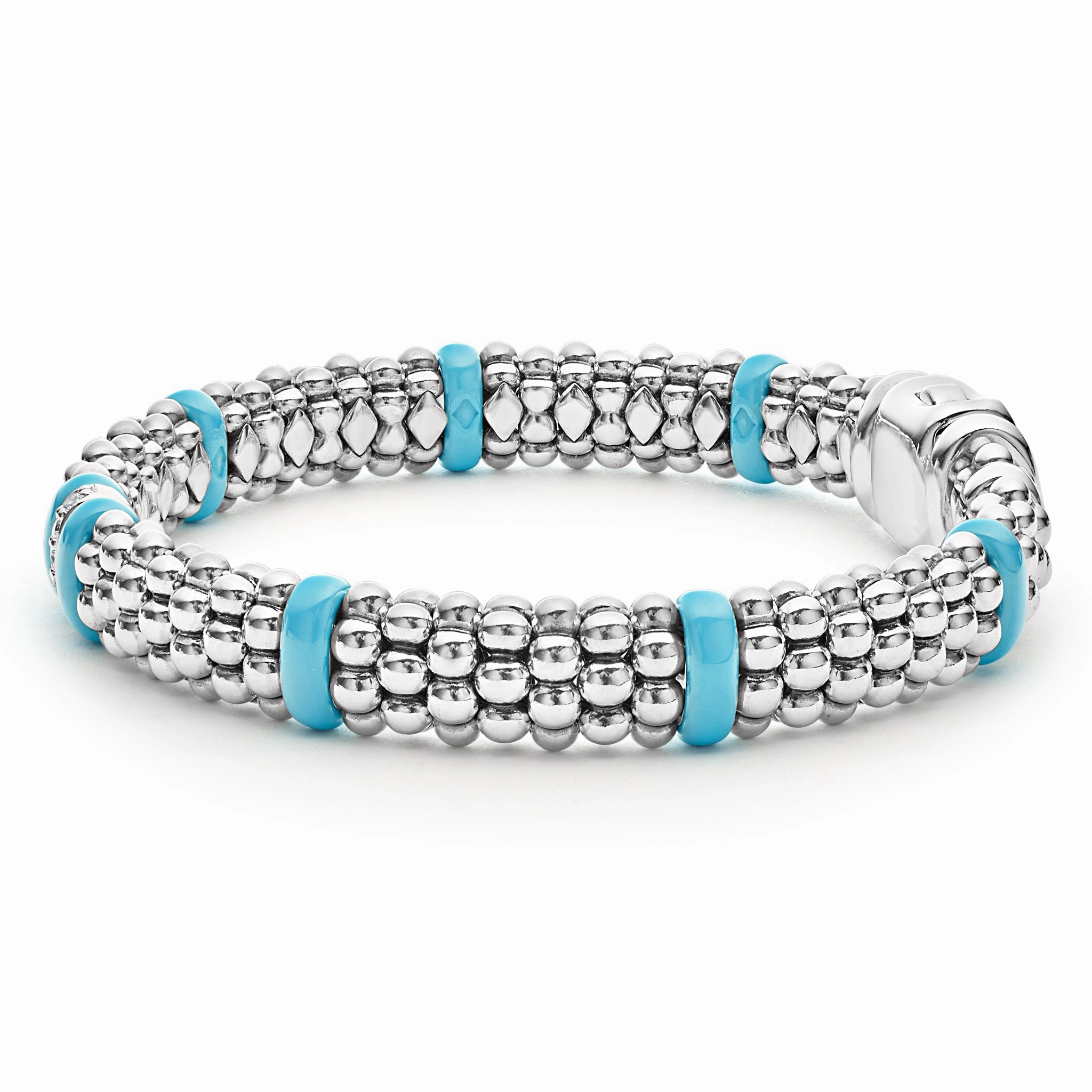 Blue Caviar Blue Single Station Diamond Caviar Bracelet | 9mm