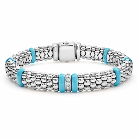 Blue Caviar Blue Single Station Diamond Caviar Bracelet | 9mm