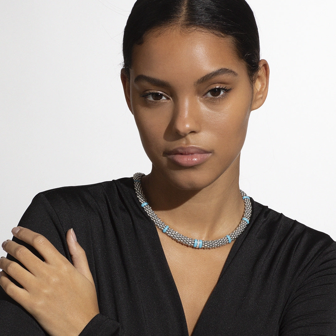 Blue Caviar Blue Single Station Diamond Caviar Necklace