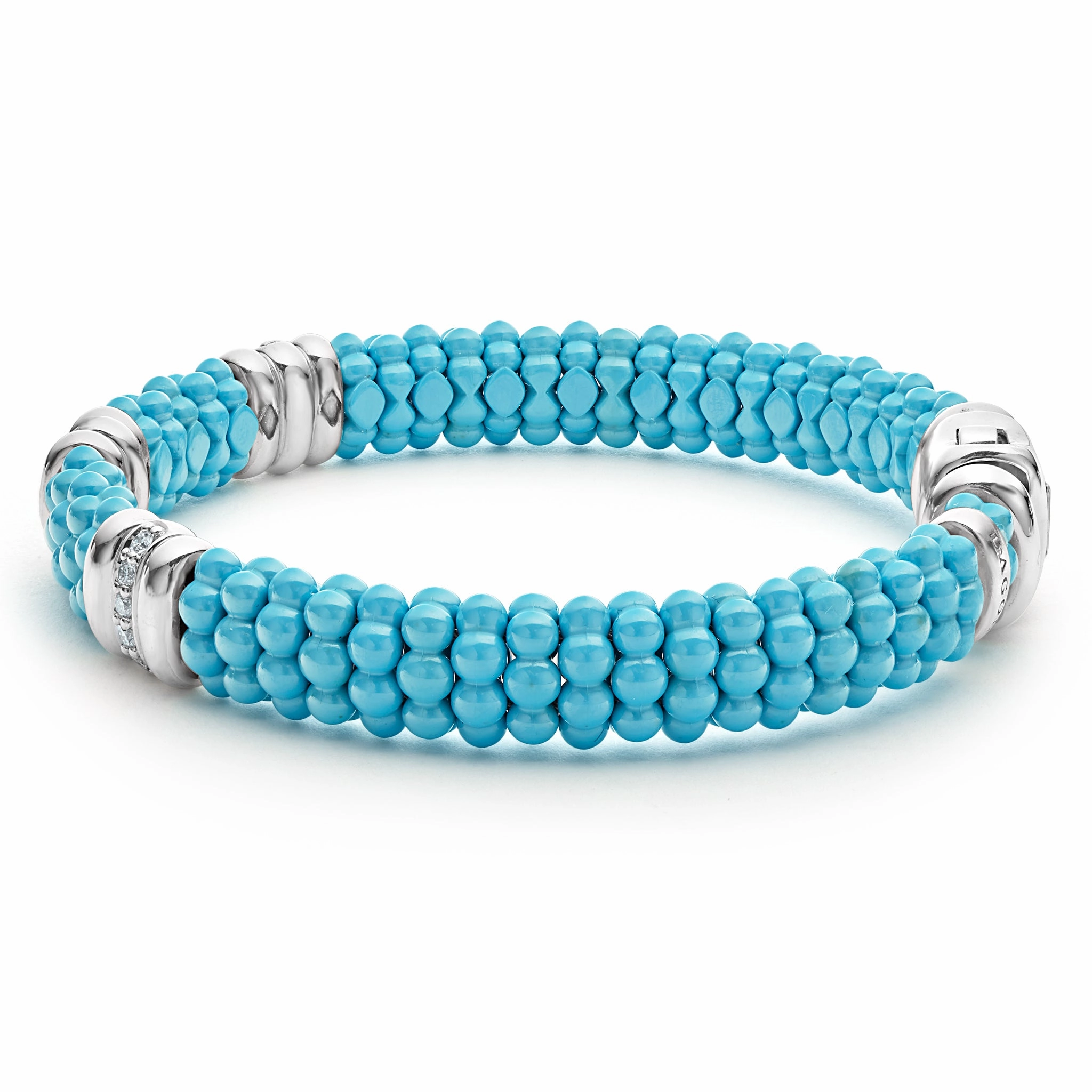 Blue Caviar Blue Three Station Ceramic Diamond Bracelet | 9mm