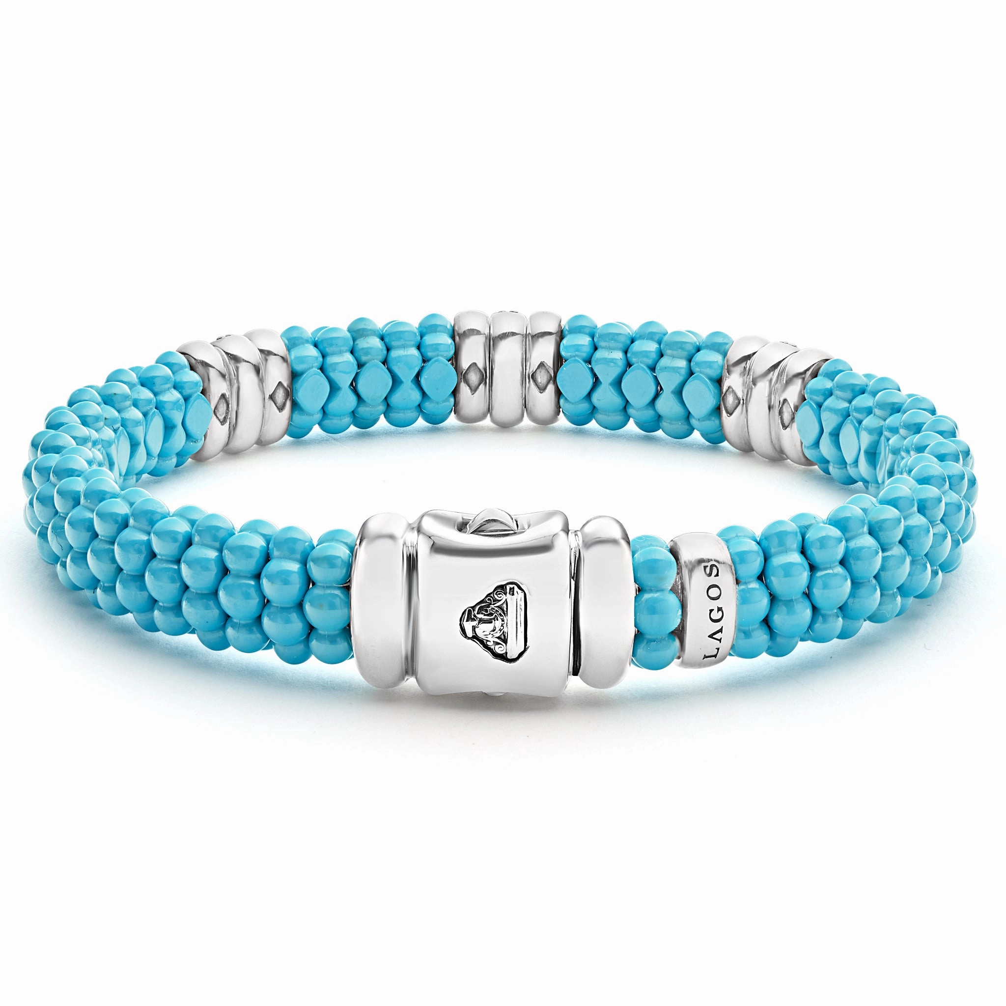Blue Caviar Blue Three Station Ceramic Diamond Bracelet | 9mm