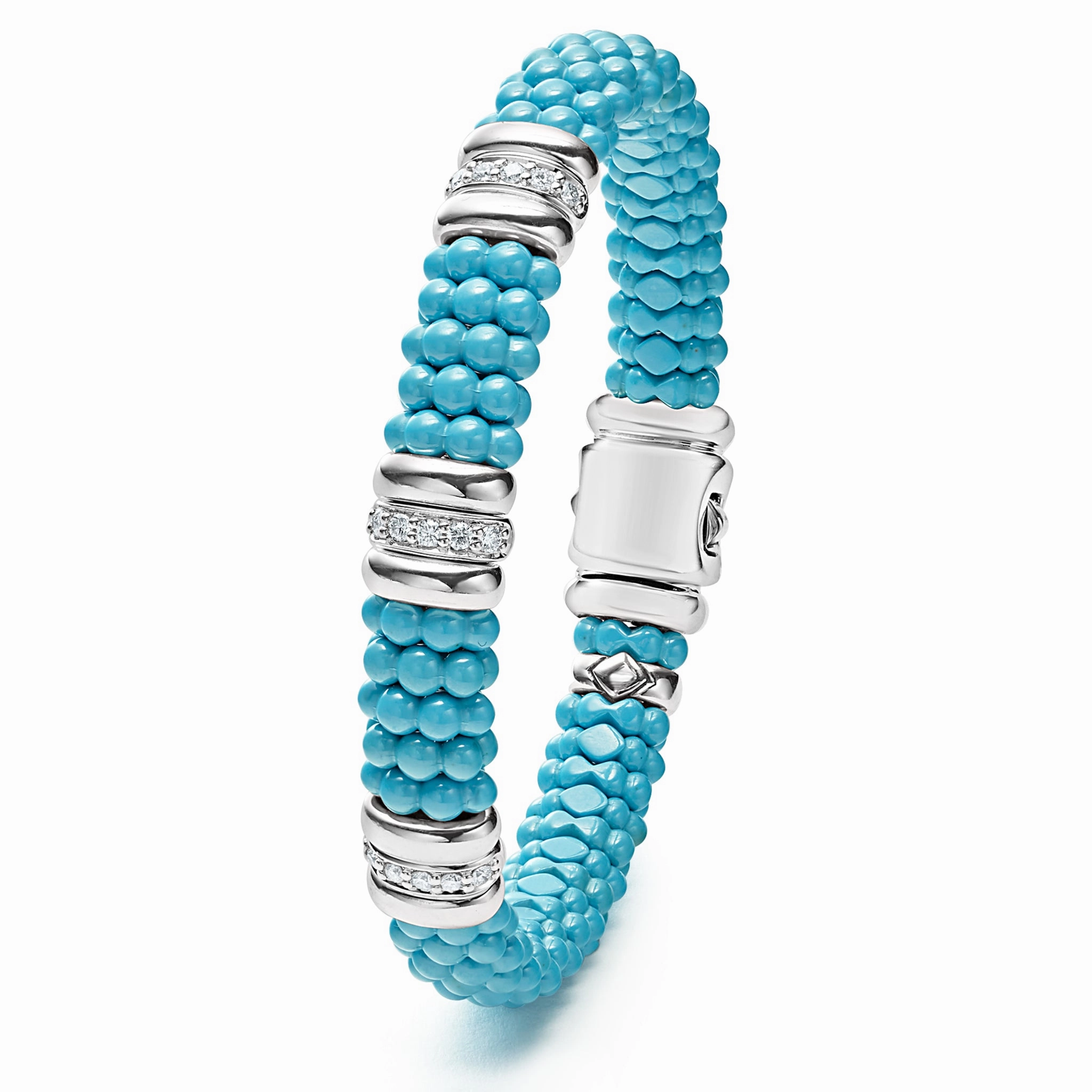 Blue Caviar Blue Three Station Ceramic Diamond Bracelet | 9mm