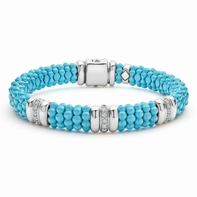 Blue Caviar Blue Three Station Ceramic Diamond Bracelet | 9mm