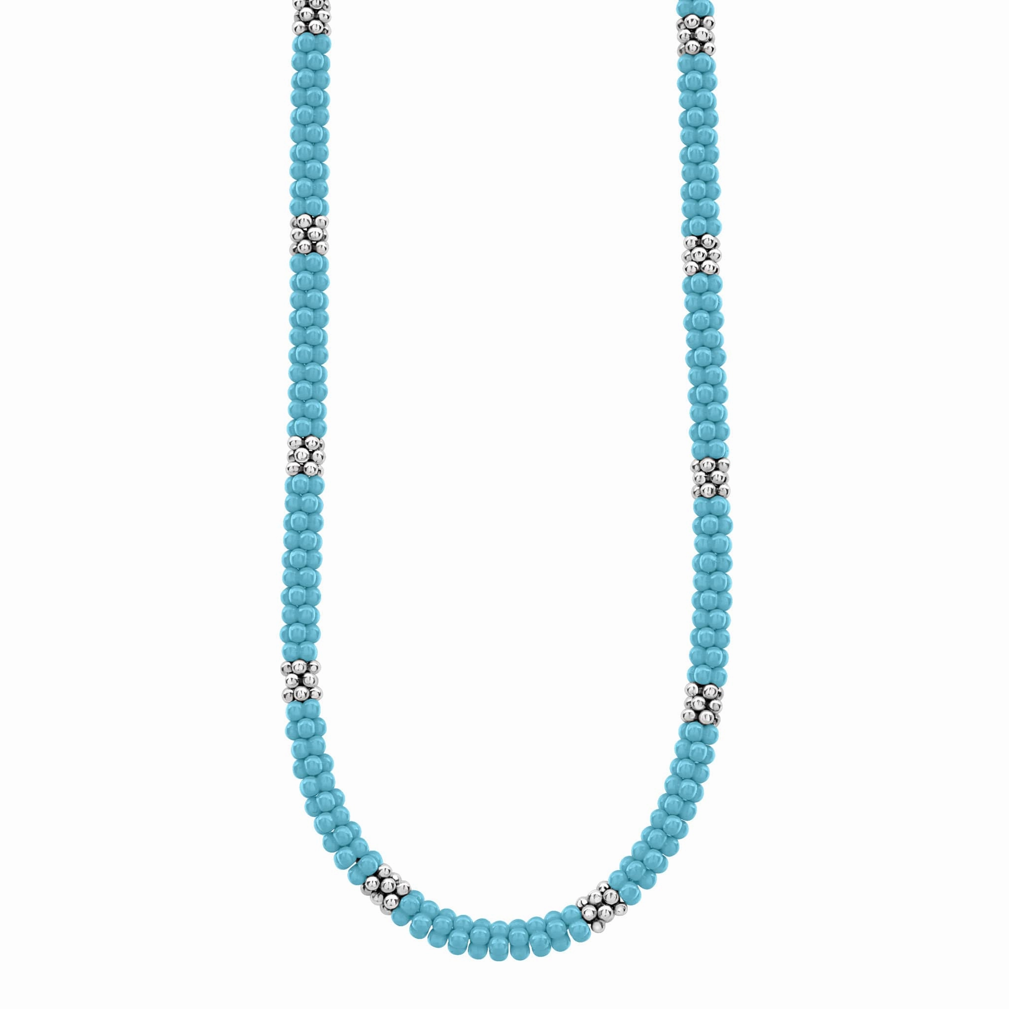 Blue Caviar Silver Station Ceramic Beaded Necklace 5mm