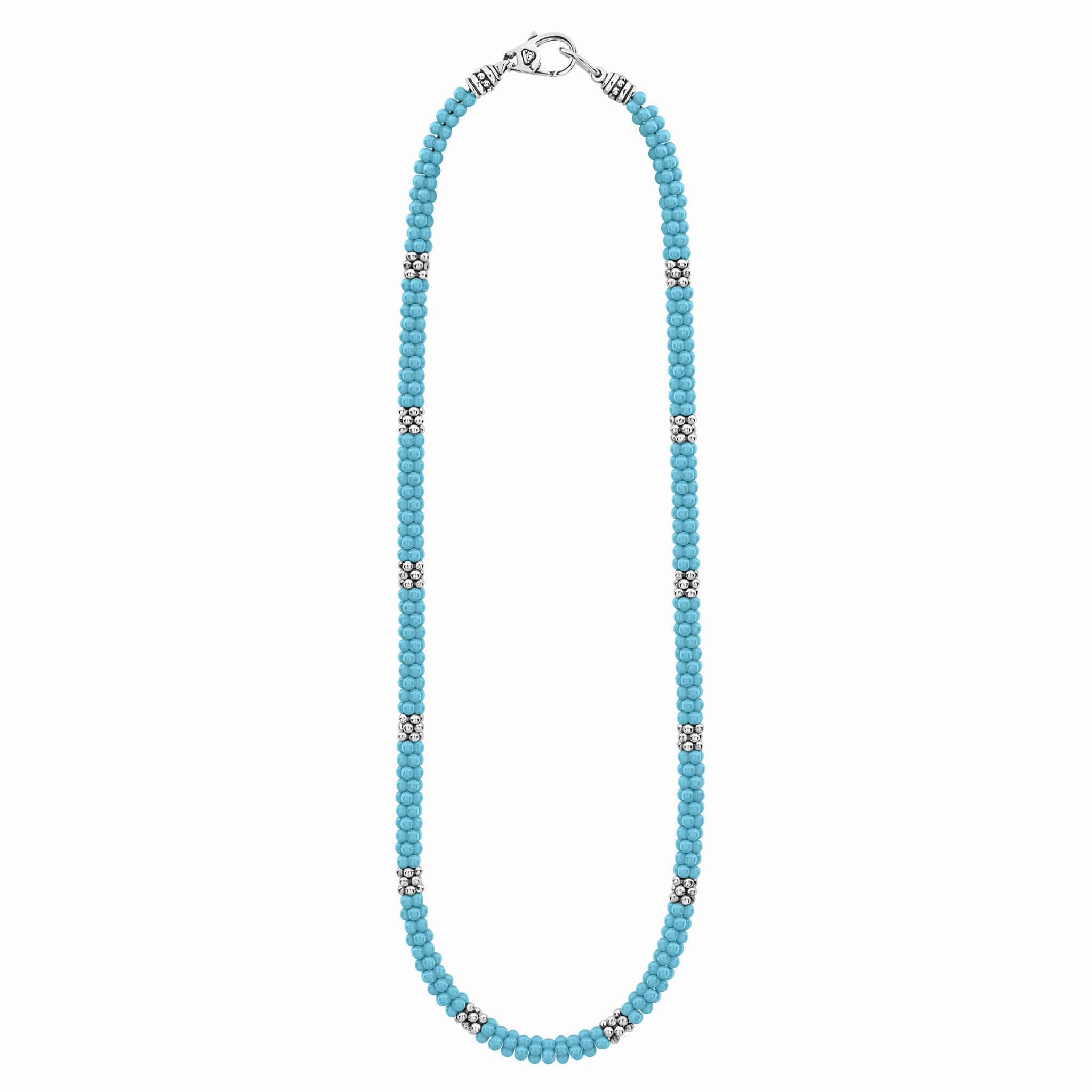 Blue Caviar Silver Station Ceramic Beaded Necklace 5mm