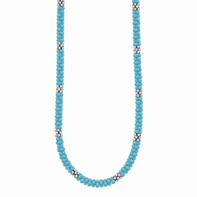 Blue Caviar Silver Station Ceramic Beaded Necklace 5mm