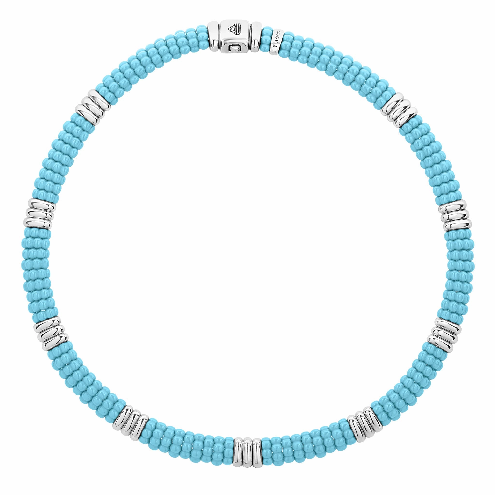 Blue Caviar Smooth Silver Station Ceramic Beaded Necklace
