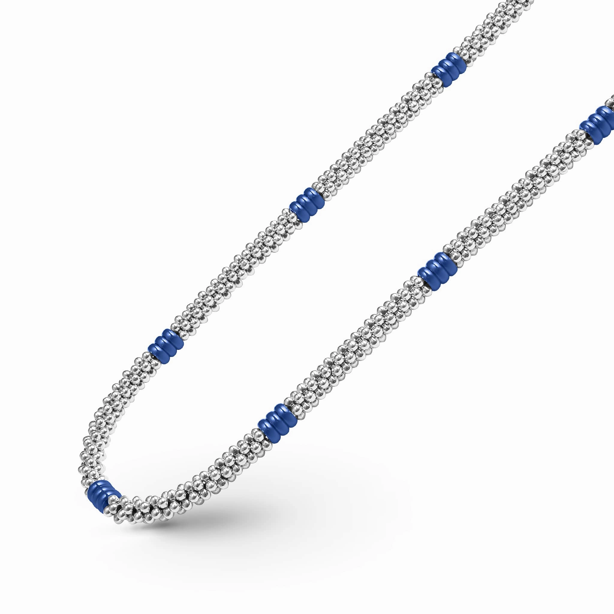 Blue Caviar Ultramarine Ceramic Three Bead Station Caviar Necklace