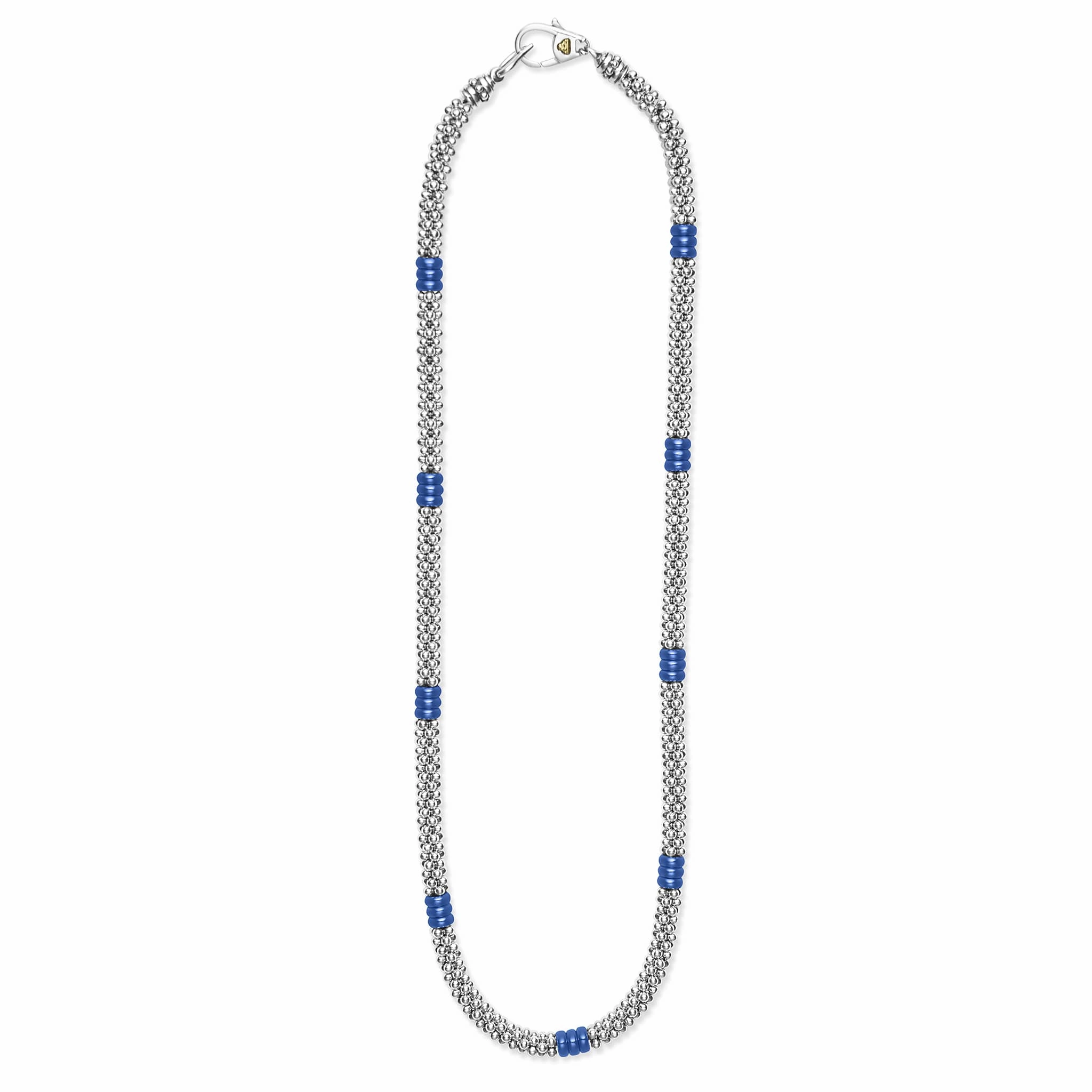 Blue Caviar Ultramarine Ceramic Three Bead Station Caviar Necklace