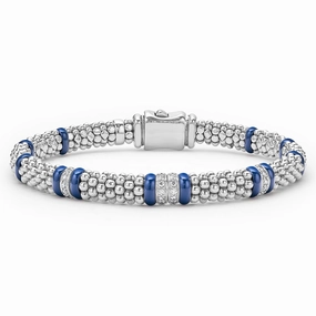 Blue Caviar Ultramarine Four Station Diamond Caviar Bracelet | 6mm