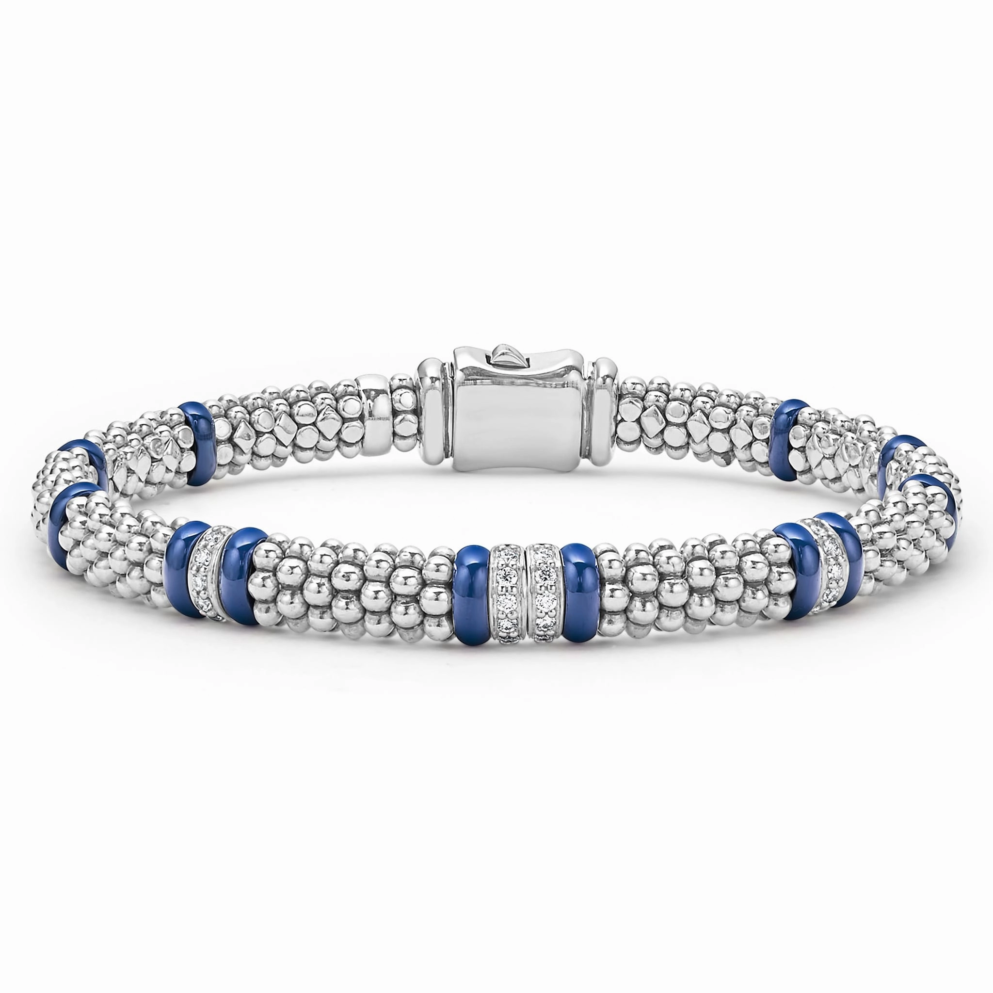 Blue Caviar Ultramarine Four Station Diamond Caviar Bracelet | 6mm