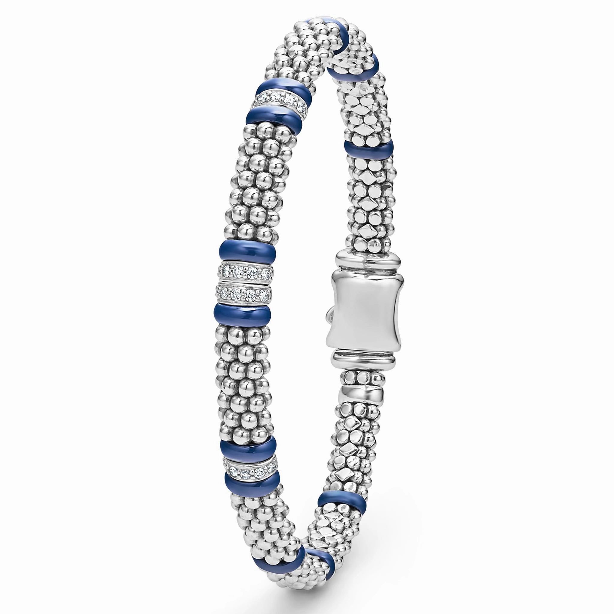 Blue Caviar Ultramarine Four Station Diamond Caviar Bracelet | 6mm
