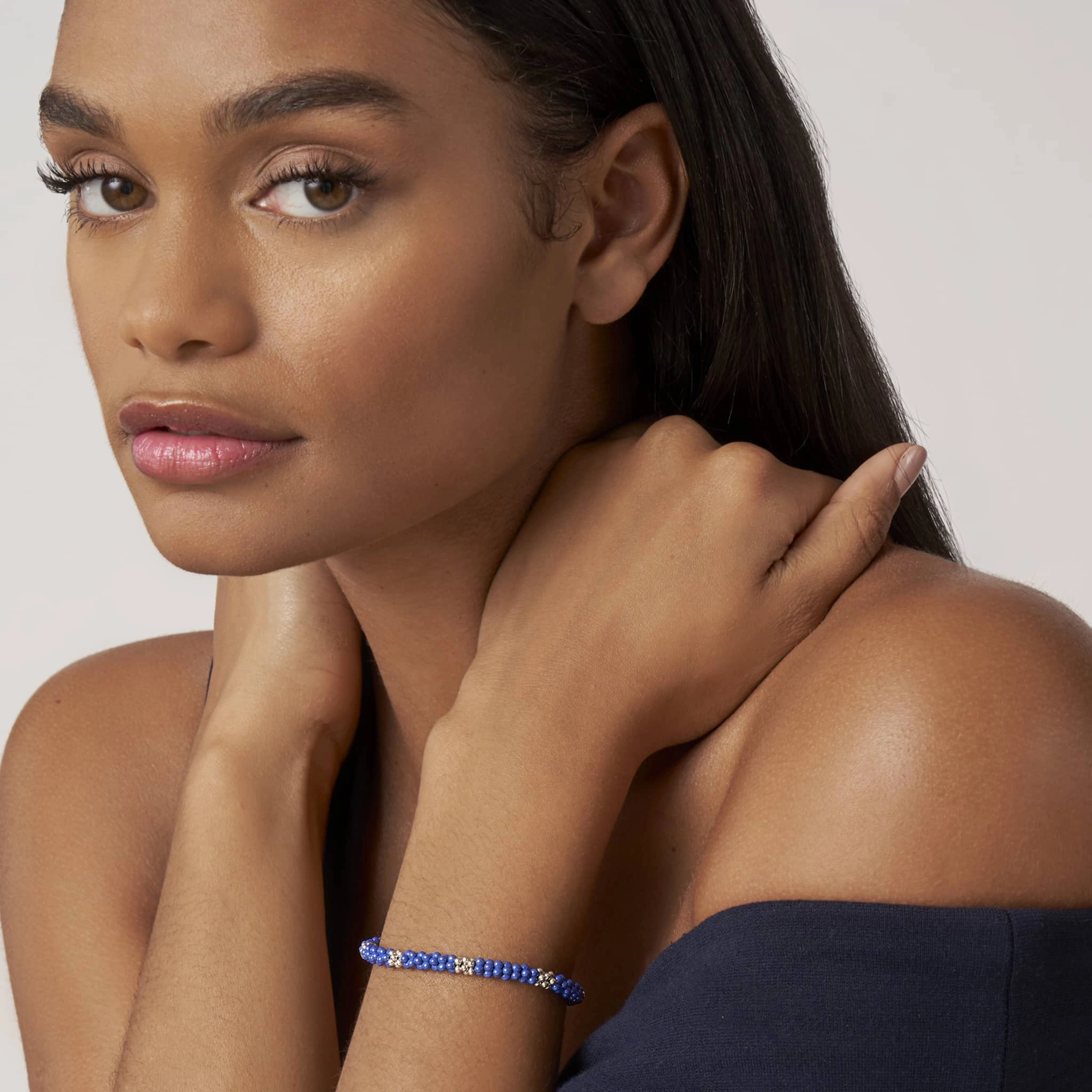 Blue Caviar Ultramarine Seven Silver Station Ceramic Bracelet | 5mm
