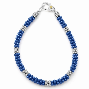 Blue Caviar Ultramarine Seven Silver Station Ceramic Bracelet | 5mm