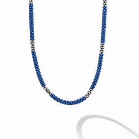 Blue Caviar Ultramarine Silver Station Ceramic Beaded Necklace 3mm