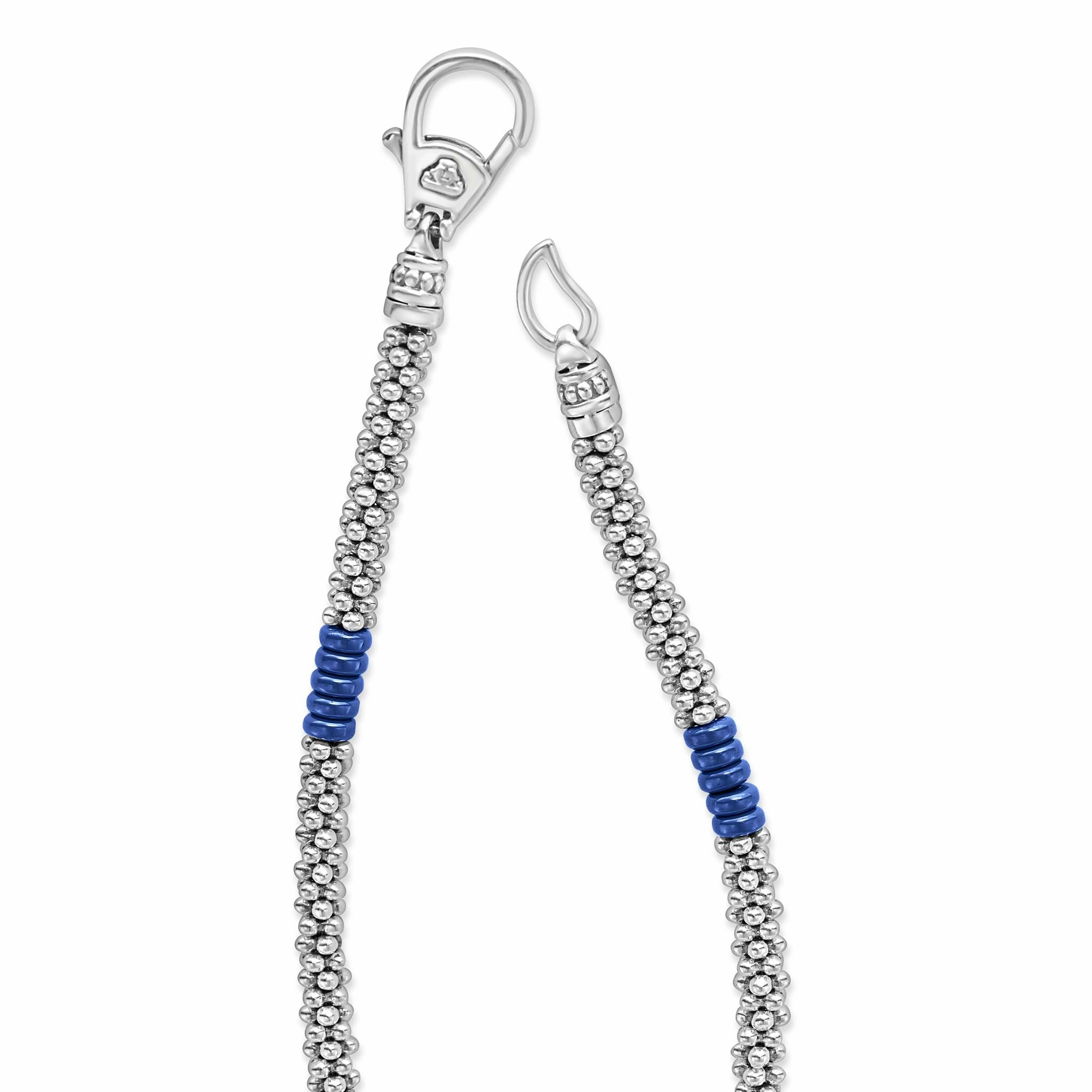 Blue Caviar Ultramarine Silver Station Ceramic Beaded Necklace 3mm