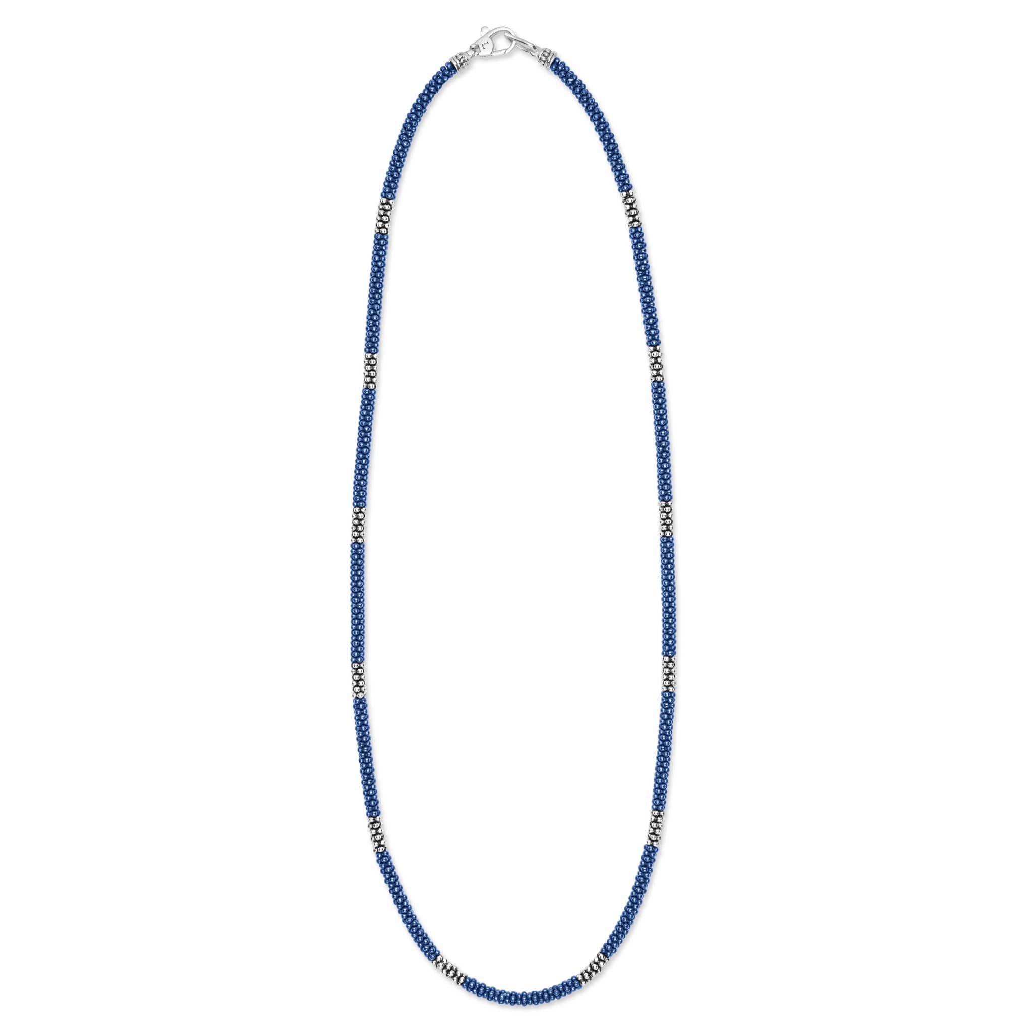 Blue Caviar Ultramarine Silver Station Ceramic Beaded Necklace 3mm