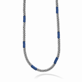 Blue Caviar Ultramarine Silver Station Ceramic Beaded Necklace 3mm