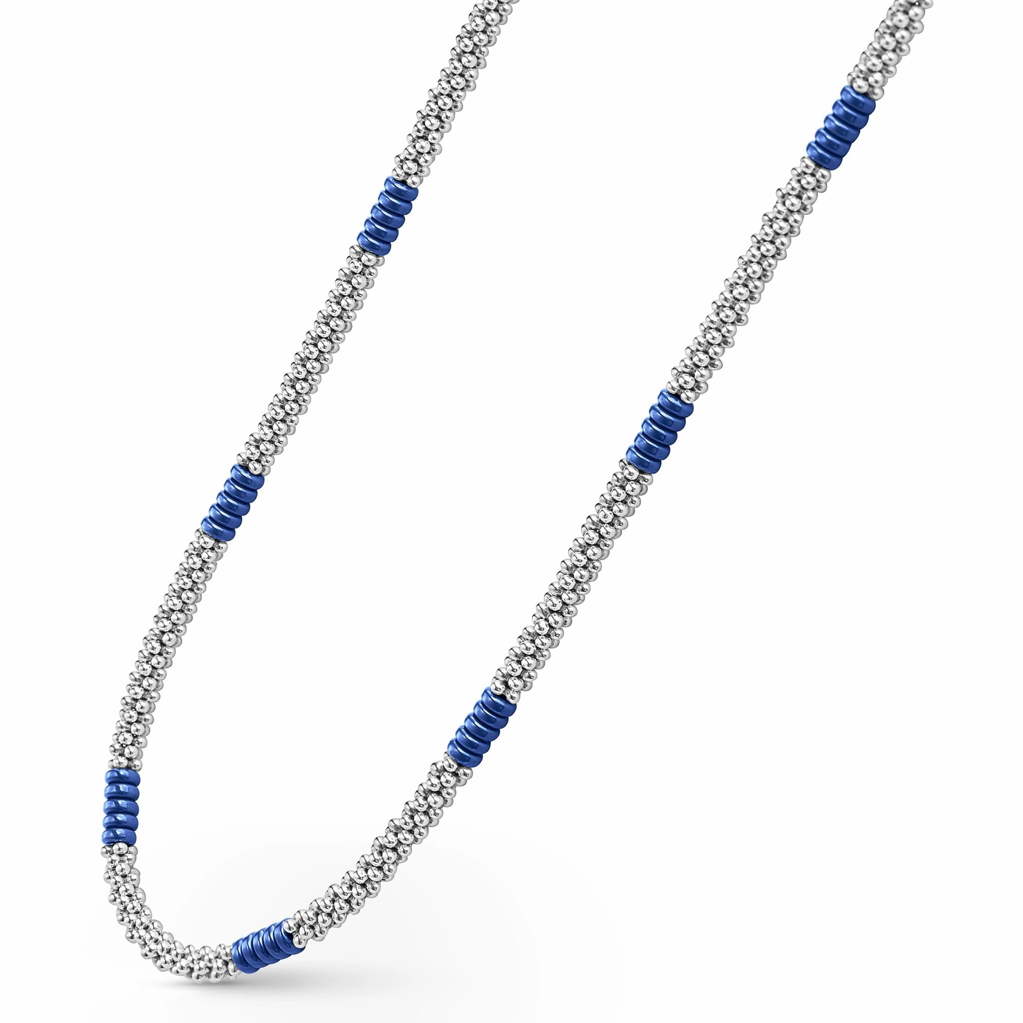 Blue Caviar Ultramarine Silver Station Ceramic Beaded Necklace 3mm
