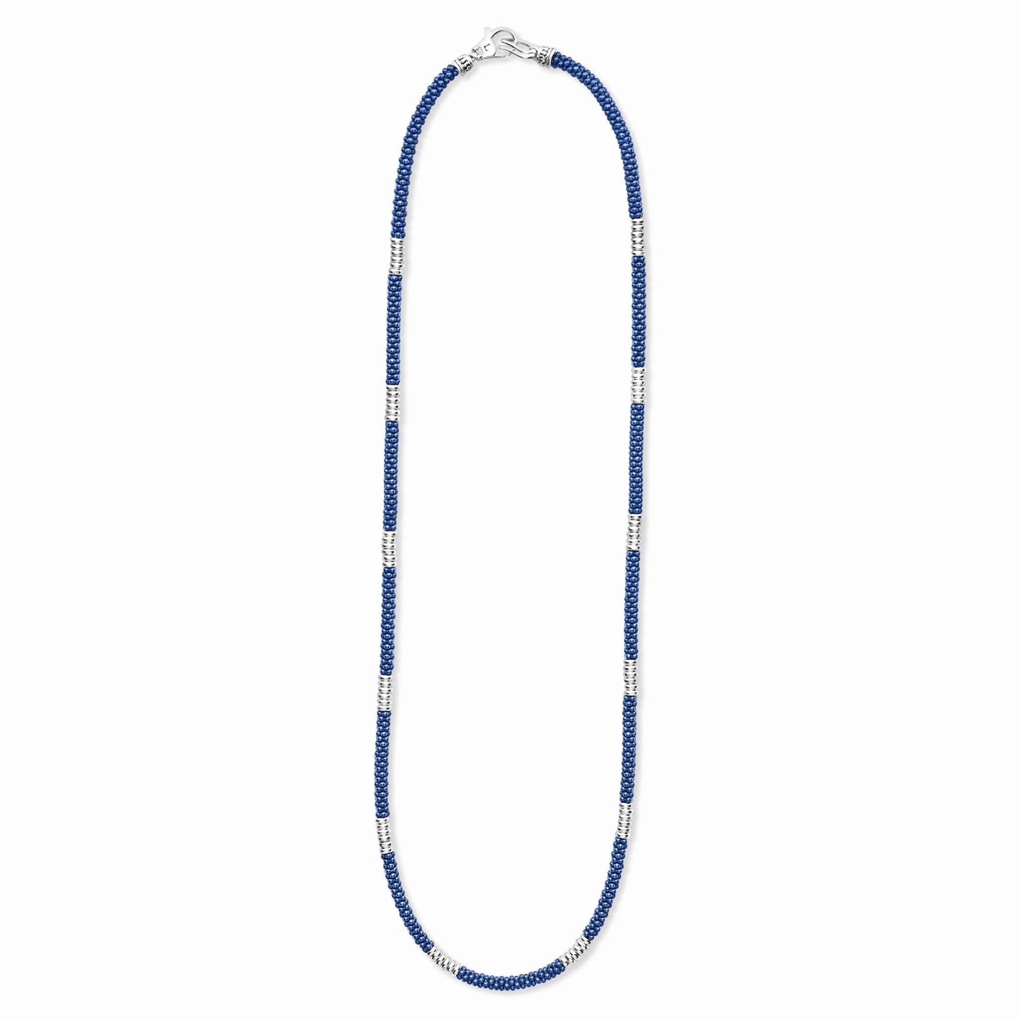 Blue Caviar Ultramarine Silver Station Ceramic Beaded Necklace | 3mm