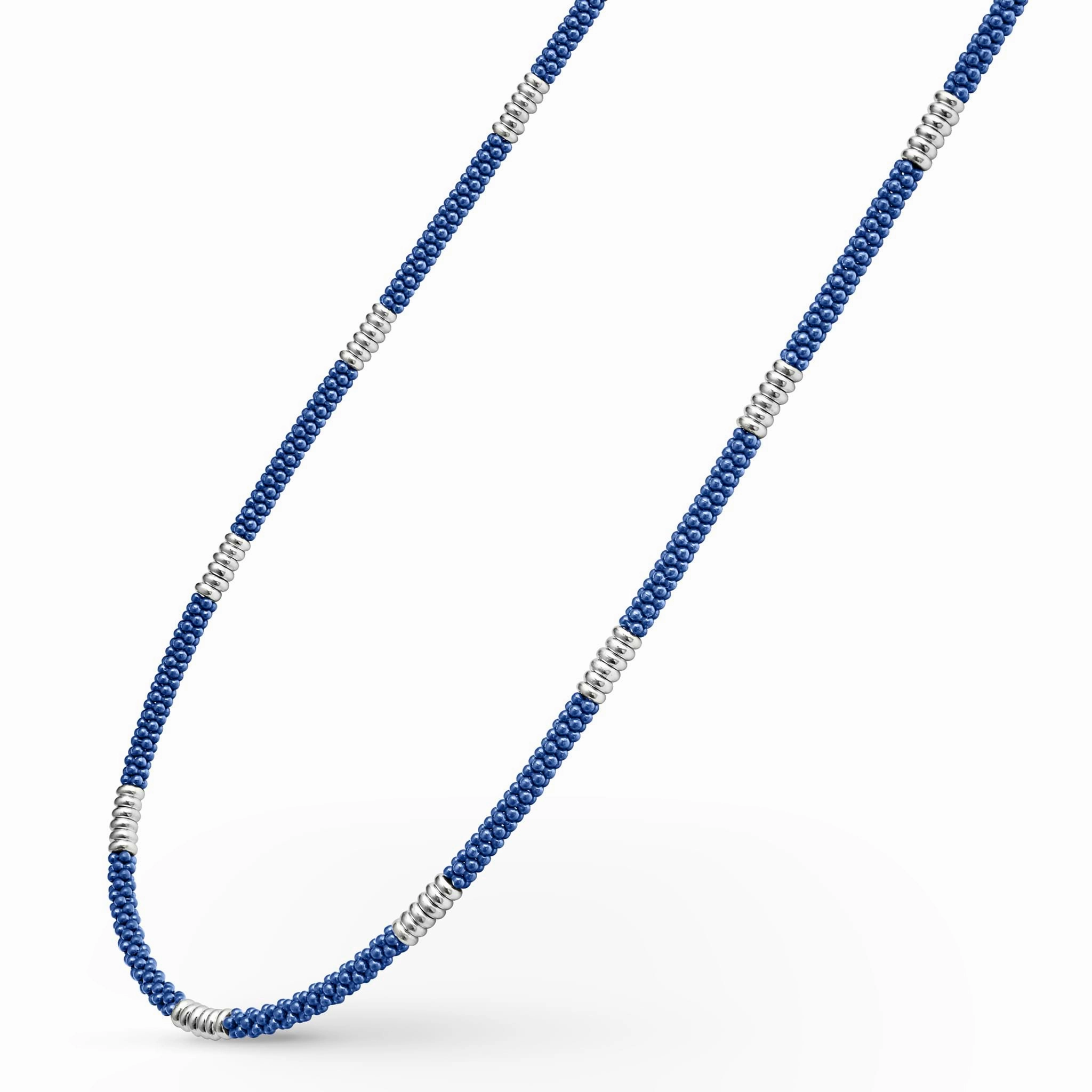 Blue Caviar Ultramarine Silver Station Ceramic Beaded Necklace | 3mm