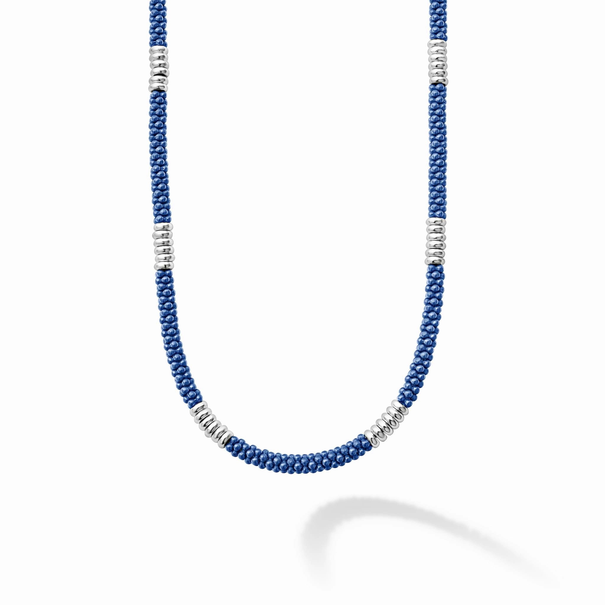 Blue Caviar Ultramarine Silver Station Ceramic Beaded Necklace | 3mm
