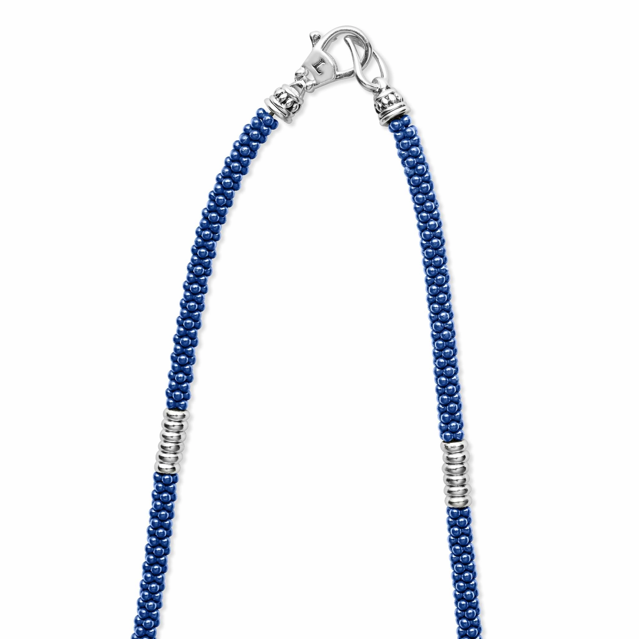 Blue Caviar Ultramarine Silver Station Ceramic Beaded Necklace | 3mm