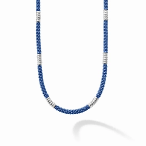 Blue Caviar Ultramarine Silver Station Ceramic Beaded Necklace | 3mm