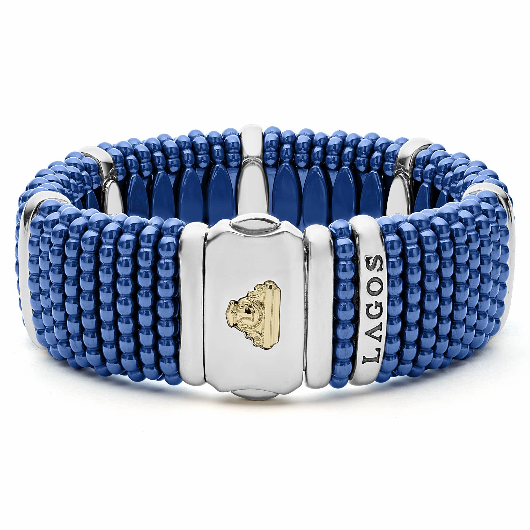 Blue Caviar Ultramarine Silver Station Statement Ceramic Caviar Bracelet | 23mm